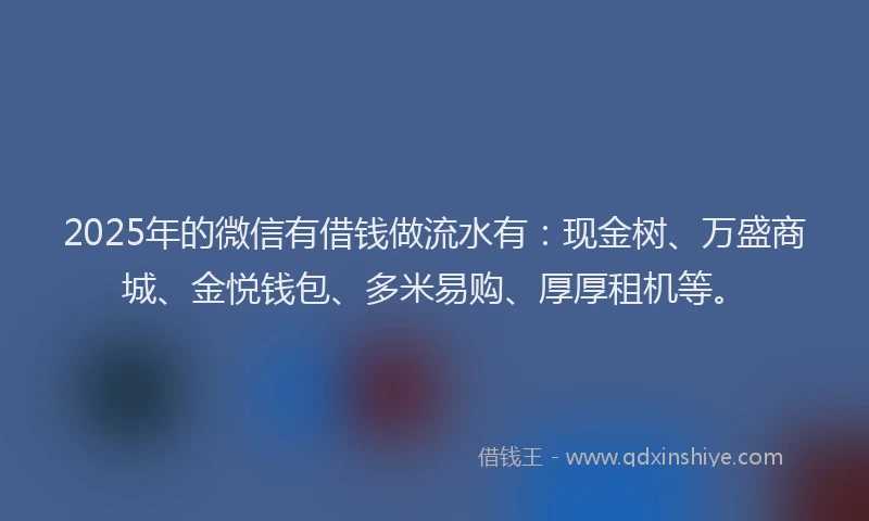 2025年的微信有借钱做流水有：现金树、万盛商城、金悦钱包、多米易购、厚厚租机等。