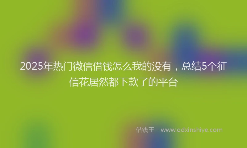 2025年热门微信借钱怎么我的没有，总结5个征信花居然都下款了的平台