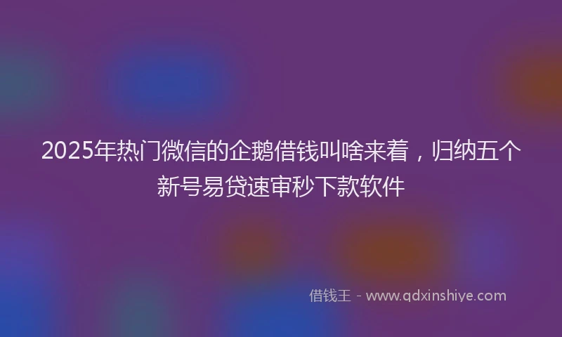 2025年热门微信的企鹅借钱叫啥来着，归纳五个新号易贷速审秒下款软件
