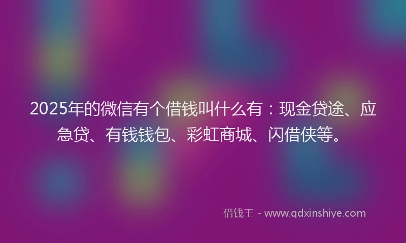 2025年的微信有个借钱叫什么有：现金贷途、应急贷、有钱钱包、彩虹商城、闪借侠等。