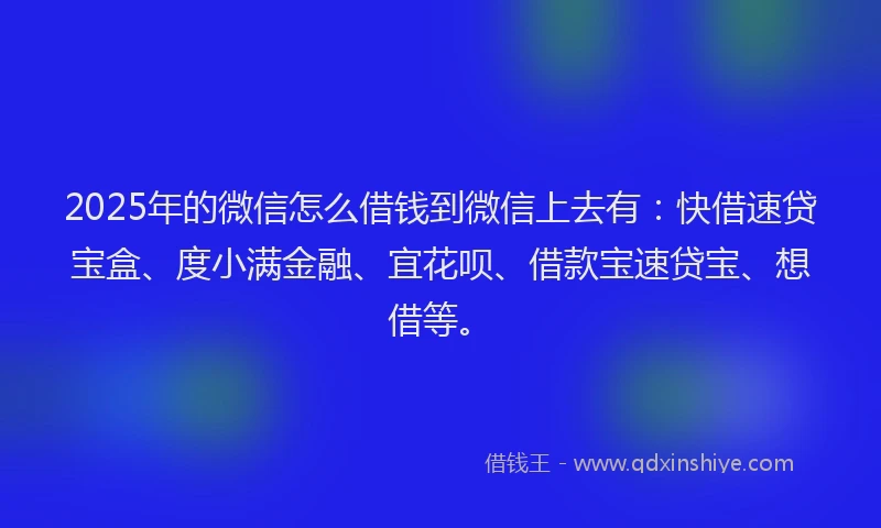 2025年的微信怎么借钱到微信上去有：快借速贷宝盒、度小满金融、宜花呗、借款宝速贷宝、想借等。