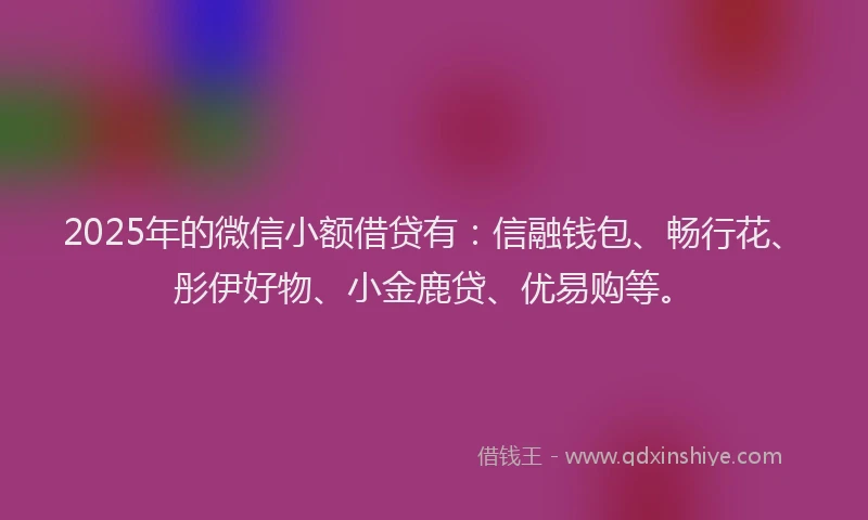 2025年的微信小额借贷有：信融钱包、畅行花、彤伊好物、小金鹿贷、优易购等。
