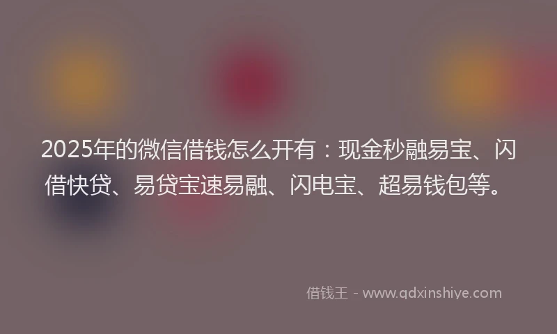 2025年的微信借钱怎么开有：现金秒融易宝、闪借快贷、易贷宝速易融、闪电宝、超易钱包等。