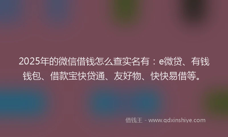 2025年的微信借钱怎么查实名有：e微贷、有钱钱包、借款宝快贷通、友好物、快快易借等。