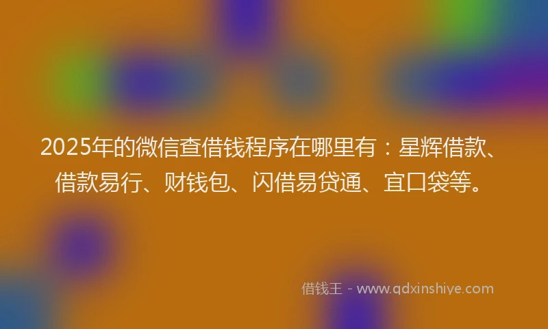 2025年的微信查借钱程序在哪里有：星辉借款、借款易行、财钱包、闪借易贷通、宜口袋等。