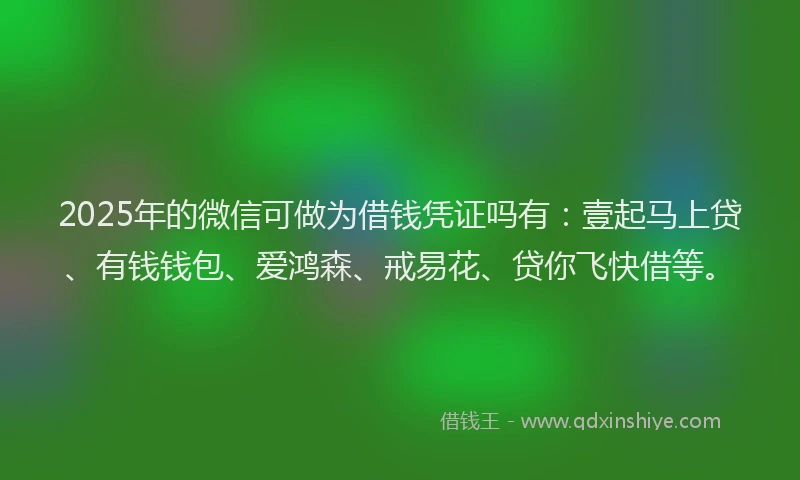 2025年的微信可做为借钱凭证吗有：壹起马上贷、有钱钱包、爱鸿森、戒易花、贷你飞快借等。