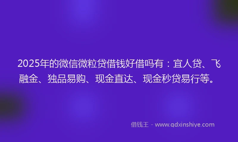 2025年的微信微粒贷借钱好借吗有：宜人贷、飞融金、独品易购、现金直达、现金秒贷易行等。