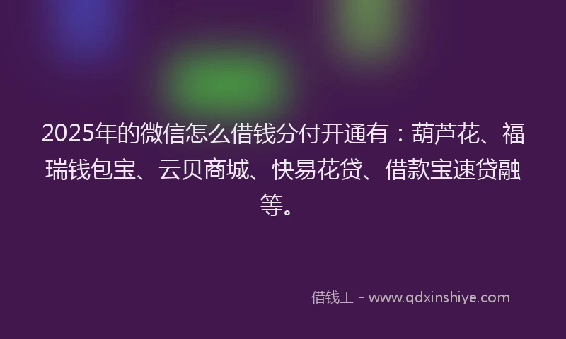 2025年的微信怎么借钱分付开通有：葫芦花、福瑞钱包宝、云贝商城、快易花贷、借款宝速贷融等。