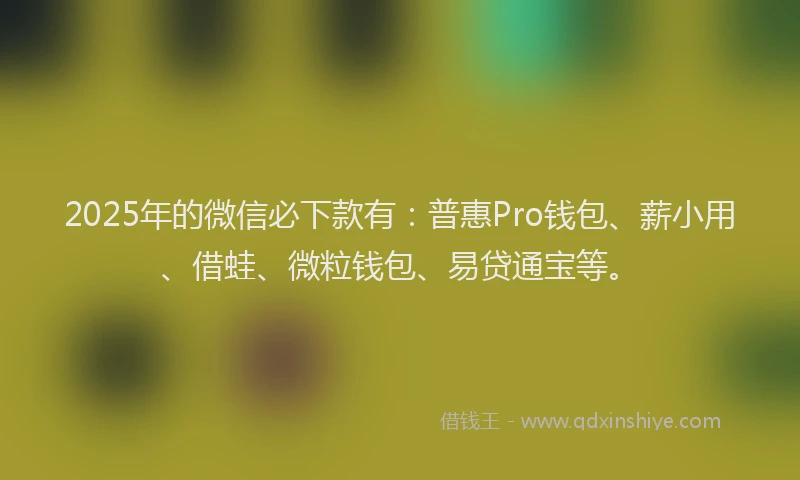 2025年的微信必下款有：普惠Pro钱包、薪小用、借蛙、微粒钱包、易贷通宝等。