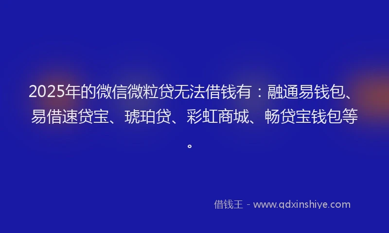 2025年的微信微粒贷无法借钱有：融通易钱包、易借速贷宝、琥珀贷、彩虹商城、畅贷宝钱包等。