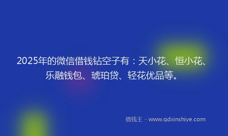 2025年的微信借钱钻空子有：天小花、恒小花、乐融钱包、琥珀贷、轻花优品等。
