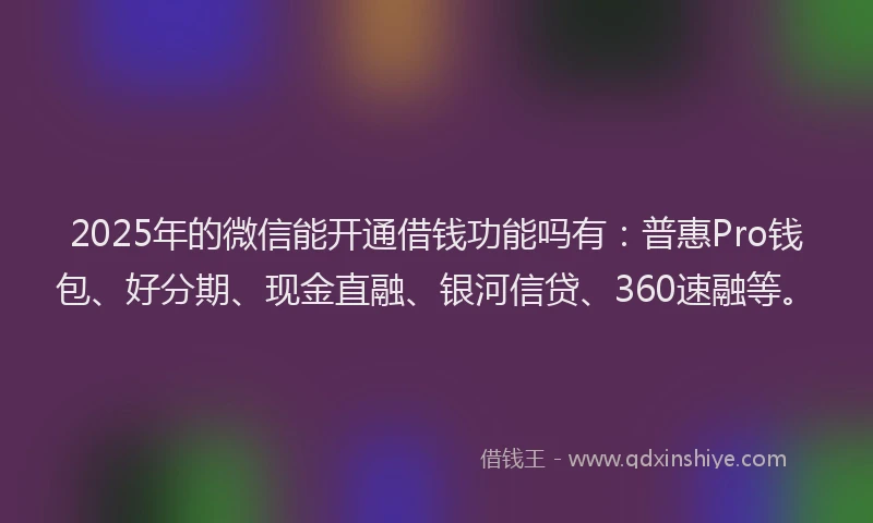 2025年的微信能开通借钱功能吗有：普惠Pro钱包、好分期、现金直融、银河信贷、360速融等。