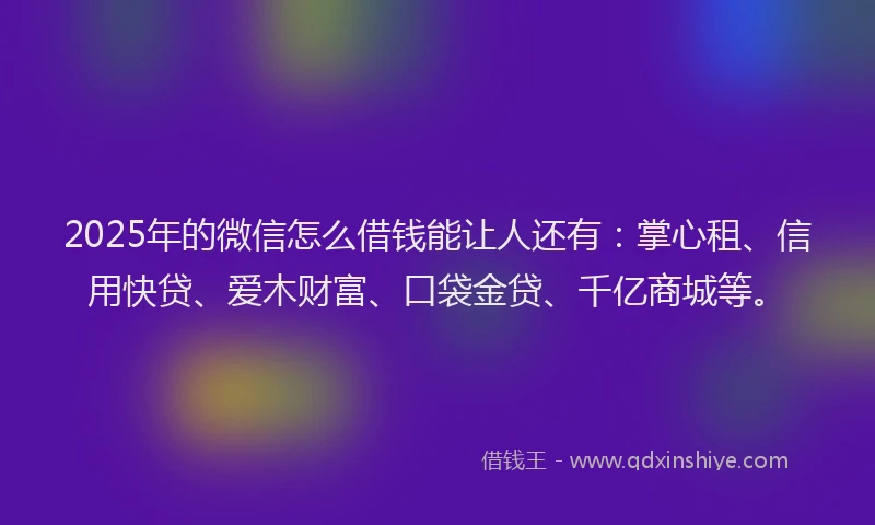 2025年的微信怎么借钱能让人还有：掌心租、信用快贷、爱木财富、口袋金贷、千亿商城等。