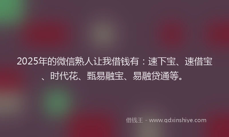 2025年的微信熟人让我借钱有：速下宝、速借宝、时代花、甄易融宝、易融贷通等。