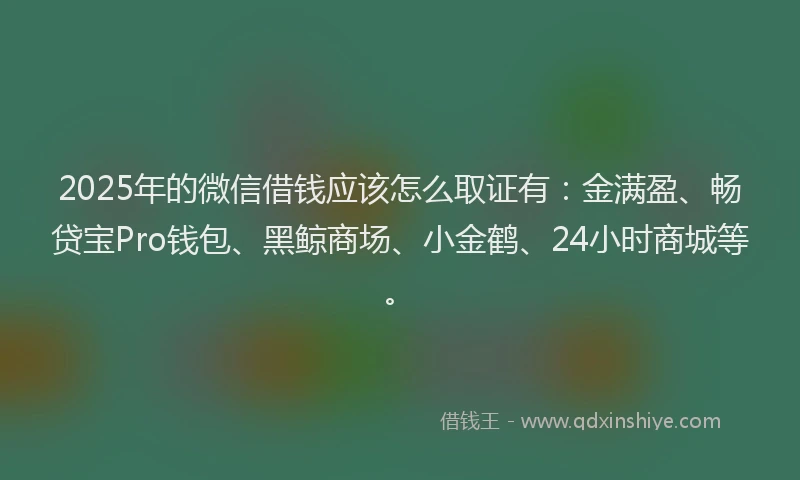2025年的微信借钱应该怎么取证有：金满盈、畅贷宝Pro钱包、黑鲸商场、小金鹤、24小时商城等。