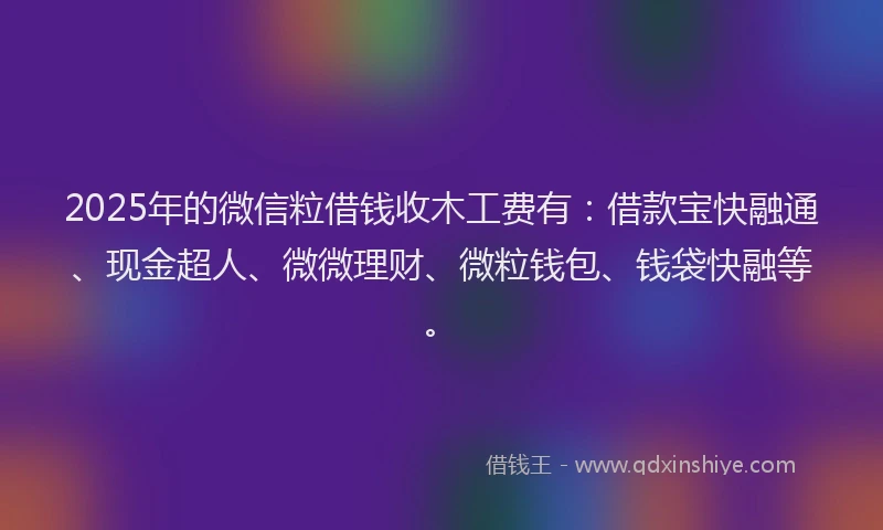 2025年的微信粒借钱收木工费有：借款宝快融通、现金超人、微微理财、微粒钱包、钱袋快融等。