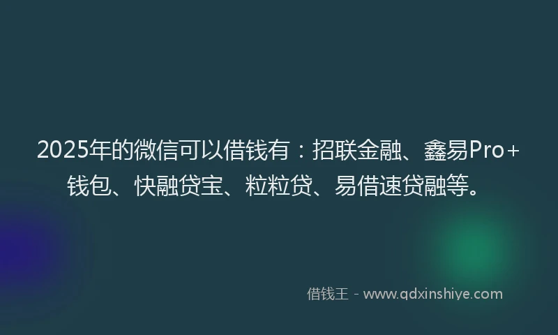 2025年的微信可以借钱有：招联金融、鑫易Pro+钱包、快融贷宝、粒粒贷、易借速贷融等。