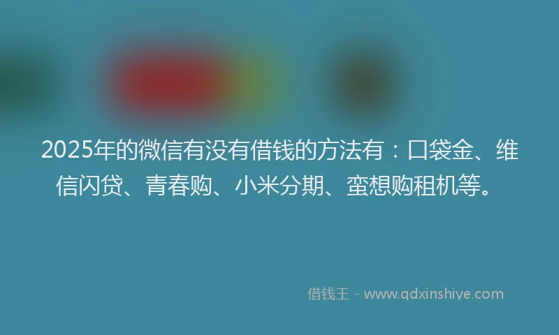 2025年的微信有没有借钱的方法有：口袋金、维信闪贷、青春购、小米分期、蛮想购租机等。