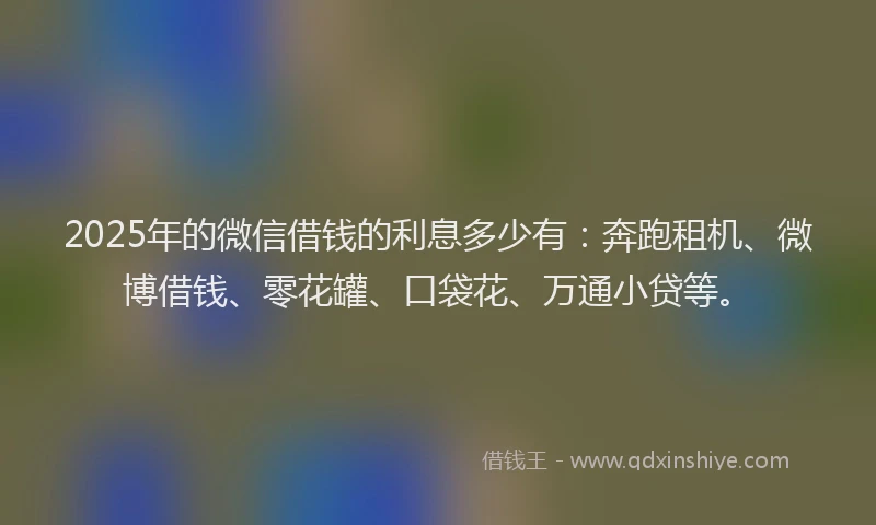 2025年的微信借钱的利息多少有：奔跑租机、微博借钱、零花罐、口袋花、万通小贷等。