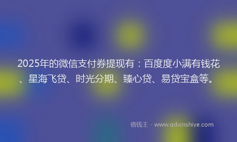 2025年的微信支付券提现有：百度度小满有钱花、星海飞贷、时光分期、臻心贷、易贷宝盒等。