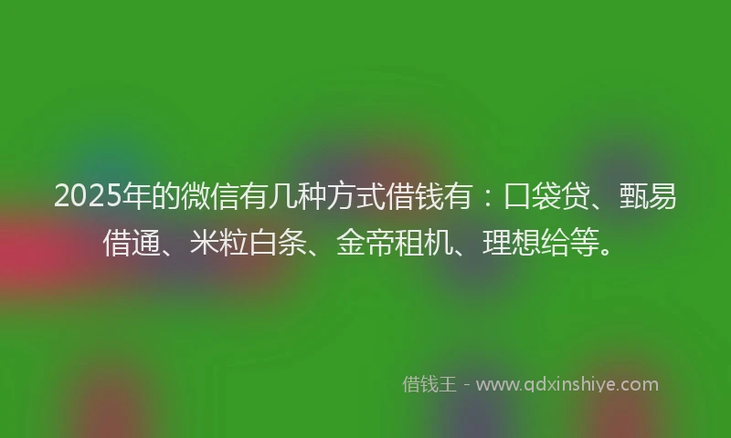 2025年的微信有几种方式借钱有：口袋贷、甄易借通、米粒白条、金帝租机、理想给等。