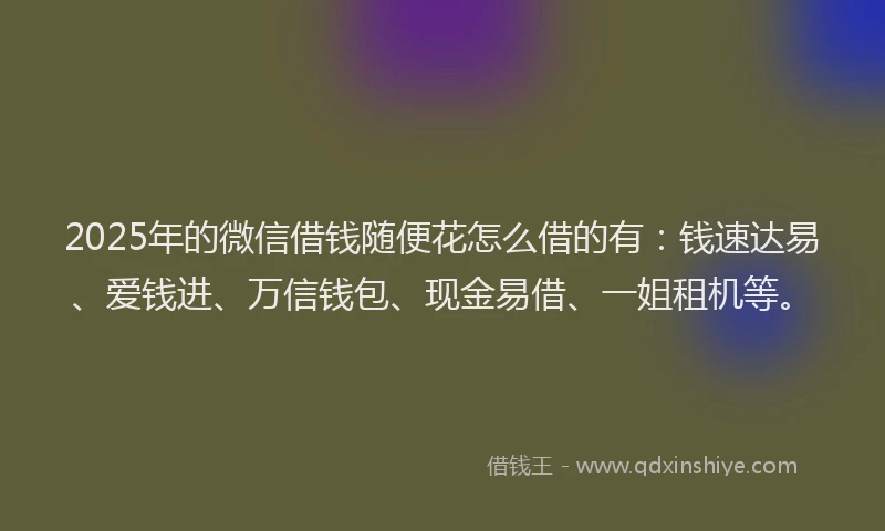 2025年的微信借钱随便花怎么借的有：钱速达易、爱钱进、万信钱包、现金易借、一姐租机等。