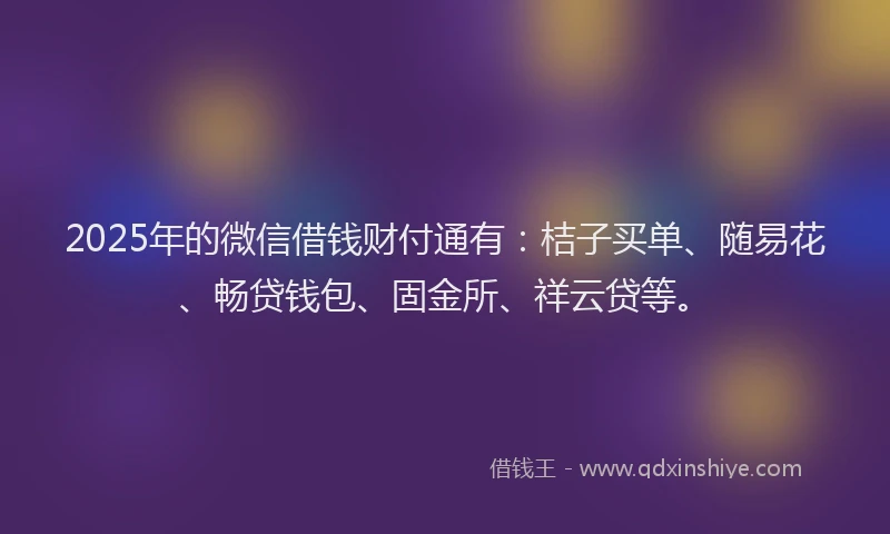2025年的微信借钱财付通有：桔子买单、随易花、畅贷钱包、固金所、祥云贷等。