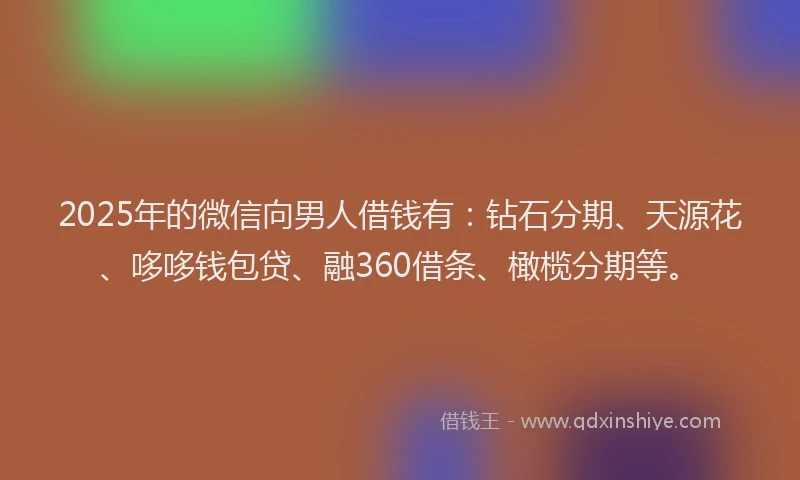 2025年的微信向男人借钱有：钻石分期、天源花、哆哆钱包贷、融360借条、橄榄分期等。