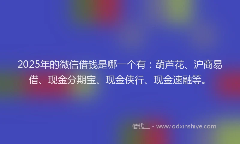 2025年的微信借钱是哪一个有：葫芦花、沪商易借、现金分期宝、现金侠行、现金速融等。