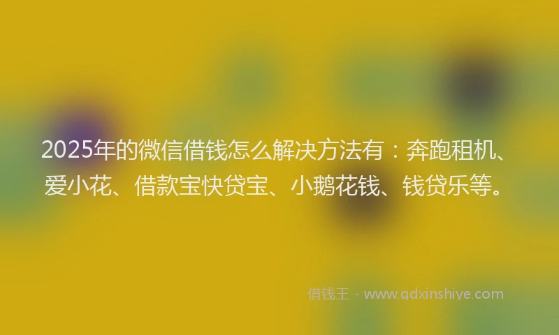 2025年的微信借钱怎么解决方法有：奔跑租机、爱小花、借款宝快贷宝、小鹅花钱、钱贷乐等。