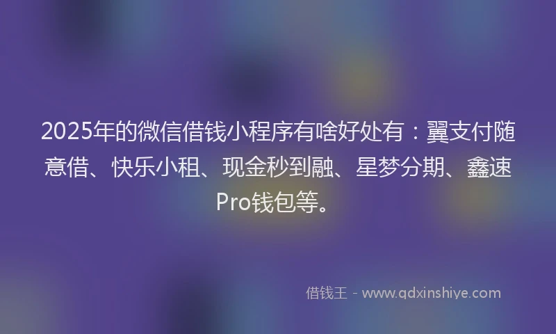 2025年的微信借钱小程序有啥好处有：翼支付随意借、快乐小租、现金秒到融、星梦分期、鑫速Pro钱包等。