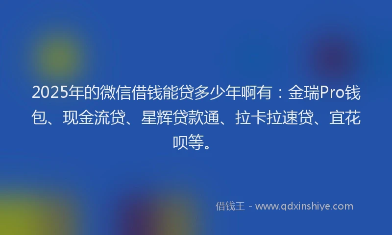 2025年的微信借钱能贷多少年啊有：金瑞Pro钱包、现金流贷、星辉贷款通、拉卡拉速贷、宜花呗等。