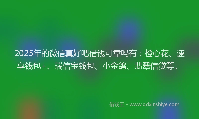 2025年的微信真好吧借钱可靠吗有：橙心花、速享钱包+、瑞信宝钱包、小金鸽、翡翠信贷等。