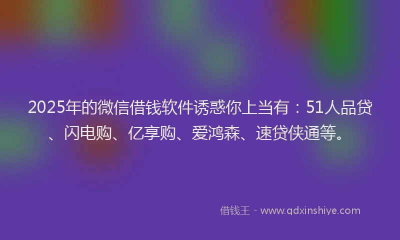 2025年的微信借钱软件诱惑你上当有：51人品贷、闪电购、亿享购、爱鸿森、速贷侠通等。