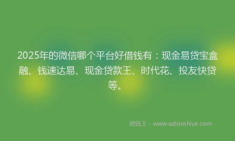 2025年的微信哪个平台好借钱有：现金易贷宝盒融、钱速达易、现金贷款王、时代花、投友快贷等。