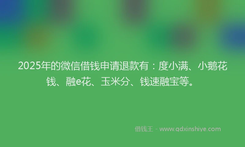 2025年的微信借钱申请退款有：度小满、小鹅花钱、融e花、玉米分、钱速融宝等。
