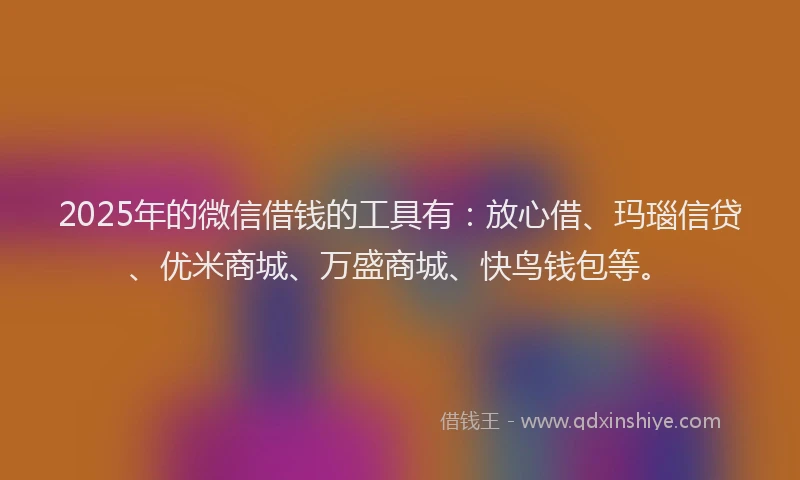 2025年的微信借钱的工具有：放心借、玛瑙信贷、优米商城、万盛商城、快鸟钱包等。