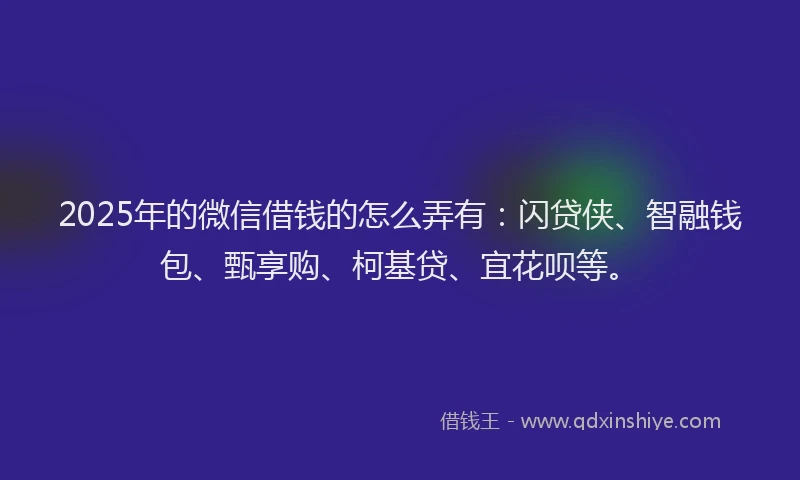 2025年的微信借钱的怎么弄有：闪贷侠、智融钱包、甄享购、柯基贷、宜花呗等。