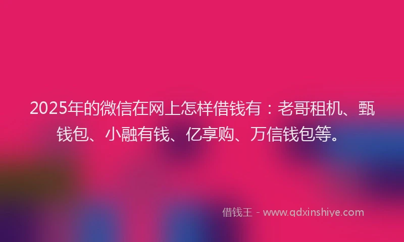 2025年的微信在网上怎样借钱有：老哥租机、甄钱包、小融有钱、亿享购、万信钱包等。