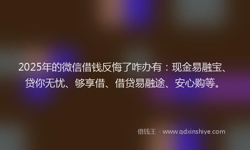 2025年的微信借钱反悔了咋办有：现金易融宝、贷你无忧、够享借、借贷易融途、安心购等。