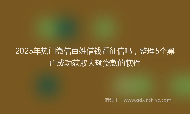 2025年热门微信百姓借钱看征信吗，整理5个黑户成功获取大额贷款的软件