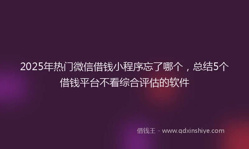 2025年热门微信借钱小程序忘了哪个，总结5个借钱平台不看综合评估的软件