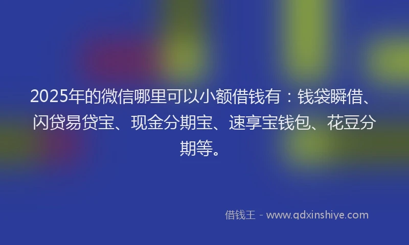 2025年的微信哪里可以小额借钱有：钱袋瞬借、闪贷易贷宝、现金分期宝、速享宝钱包、花豆分期等。
