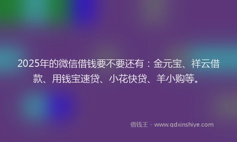 2025年的微信借钱要不要还有：金元宝、祥云借款、用钱宝速贷、小花快贷、羊小购等。