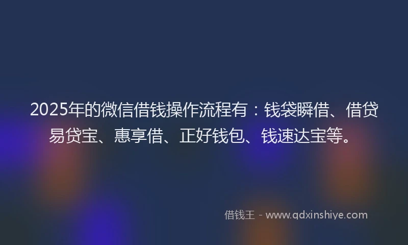 2025年的微信借钱操作流程有：钱袋瞬借、借贷易贷宝、惠享借、正好钱包、钱速达宝等。
