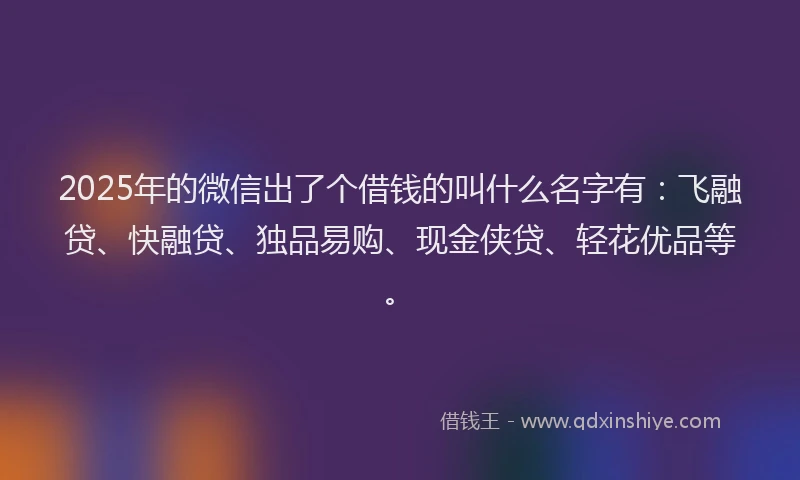2025年的微信出了个借钱的叫什么名字有：飞融贷、快融贷、独品易购、现金侠贷、轻花优品等。