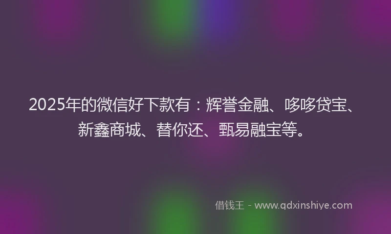 2025年的微信好下款有：辉誉金融、哆哆贷宝、新鑫商城、替你还、甄易融宝等。