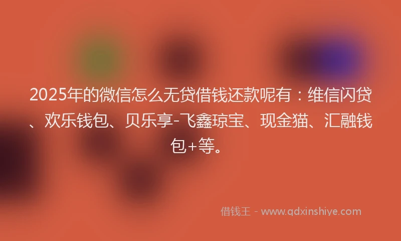 2025年的微信怎么无贷借钱还款呢有：维信闪贷、欢乐钱包、贝乐享-飞鑫琼宝、现金猫、汇融钱包+等。