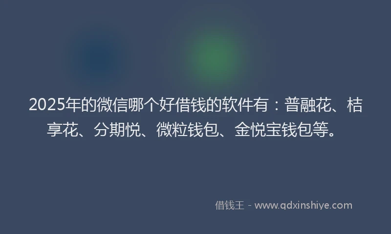 2025年的微信哪个好借钱的软件有：普融花、桔享花、分期悦、微粒钱包、金悦宝钱包等。
