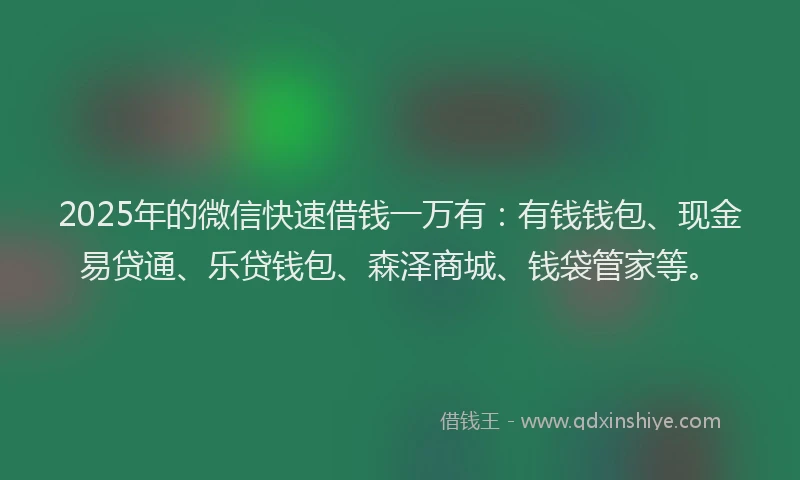 2025年的微信快速借钱一万有：有钱钱包、现金易贷通、乐贷钱包、森泽商城、钱袋管家等。